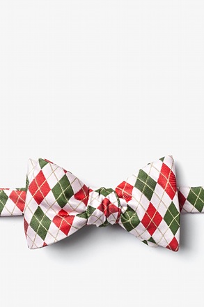 Christmas Argyle White Self-Tie Bow Tie